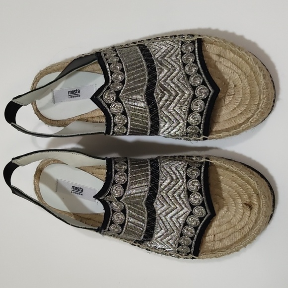 MIISTA LONDON silver black espadrilles 36 NEW - Picture 1 of 8